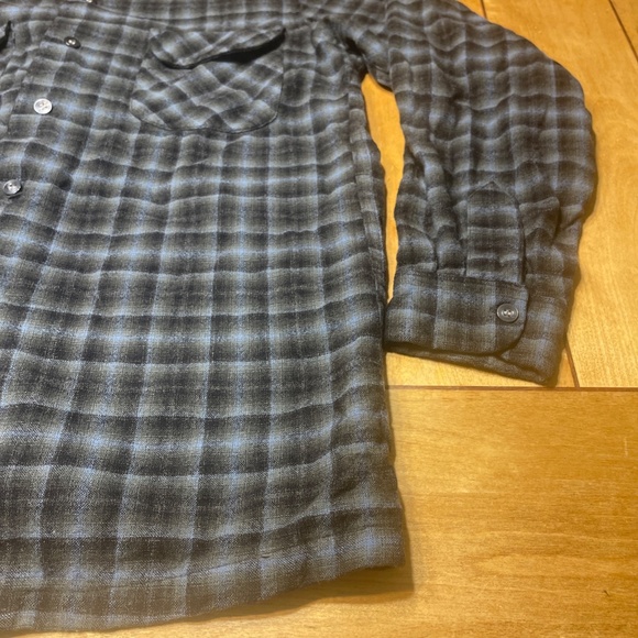 Vintage Pendleton Wool Shirt Blue/Gray Plaid Loop Collar Large 60s USA - Picture 3 of 15